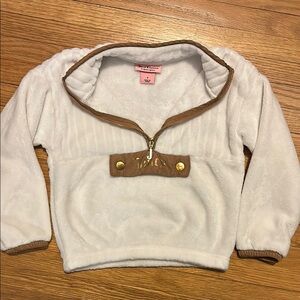 Juicy Couture White Fuzzy Half-Zip Pullover with Tan Trim